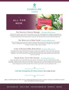 Mother's Day Spa Specials flyer with flowers and a card