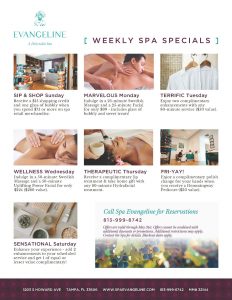 A flyer with several images of people specials in a head spa in South Tampa